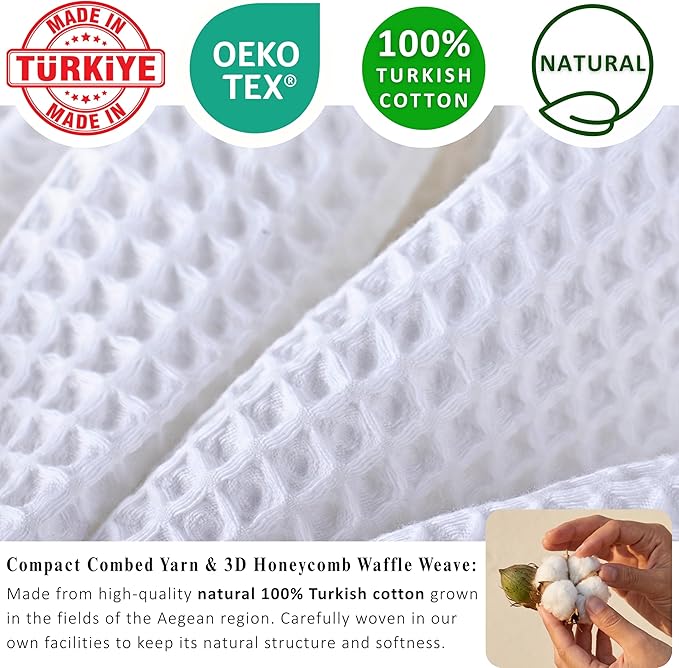 PÜSKÜL 2-Piece White Waffle Bath Towels for Bathroom | Natural 100% Turkish Cotton Towel | Soft Absorbent Quick-Dry Lightweight 32x63 Extra Large Turkish Bath Sheet (White Bath Towels - Pack of 2)