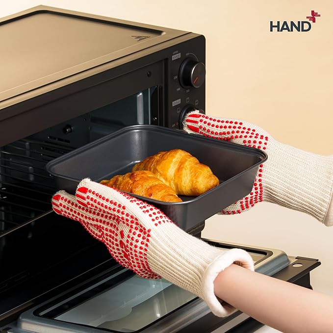 Hand+ Heat Resistant Oven Gloves (Size L/XL) 932°F / 500°C for BBQ Baking Cooking Smoker Fireplace Camping with Silicone Grip Thermo Dot Level 4 EN407 Certified