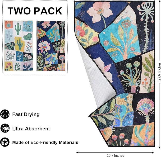 Waffle Kitchen Towels Set of 2 Pack 15.7" x 27.6" Quick Dry Microfiber Tea Dish Towel with Hanging Loop, Ultra Absorbent Reusable Cleaning Dishcloths, Decorative Hand Towels Housewarming Gifts