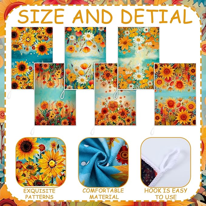 Bencailor 6 Pcs Sunflower Kitchen Towels Sunflower Absorbent Dish Towels Colorful Decorative Tea Watercloth for Summer Kitchen Cooking Home Cleaning, 16 x 24 Inches