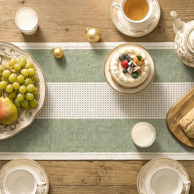 Artoid Mode Sage Green Farmhouse Rustic Table Runner, Seasonal Macrame Fabric Kitchen Dining Holiday Wedding Table Decor for Home Party 13x48 Inch