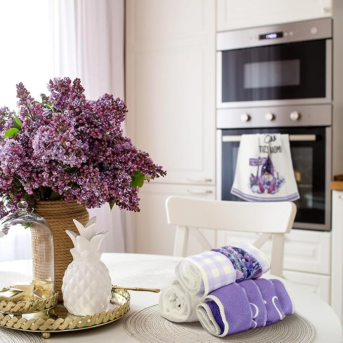 Tegeme 6 Pcs Hanging Kitchen Towels with Loop, Absorbent Hand Tie Towels Microfiber Decorative Fast Drying Kitchen Hanging Towel for Home Bathroom(Lavender)