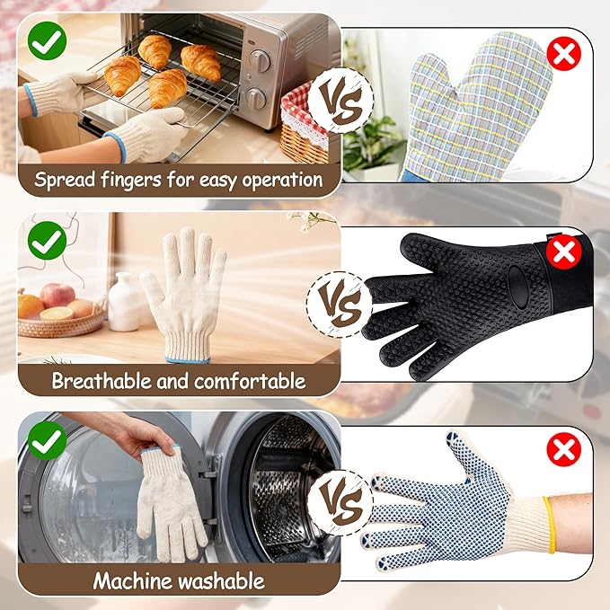 Heat Resistant Gloves - 932°F Oven Gloves, Cut-Resistant Grill Gloves, Cooking Gloves for BBQ, Grilling, Baking, Cutting, Welding, Smoker Fireplace, 1 Pair (2 Pieces Set), White