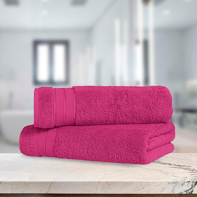 Elegant Comfort Three Line Popcorn Towel Set for Bathroom 27 x 54 inches, Premium Hotel Quality 2-Pack Bath Towels, 100% Turkish Cotton, Soft and Durable, Quick Dry and Highly Absorbent, Hot Pink