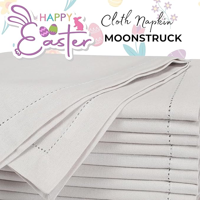 Bedding Craft Cotton Dinner Cloth Napkins Set of 12 – 18x18 Apricot Gelato Moonstruck Hemstitched – Machine Washable Fabric Napkins for Weddings, Baby Showers, Thanksgiving & Gifting