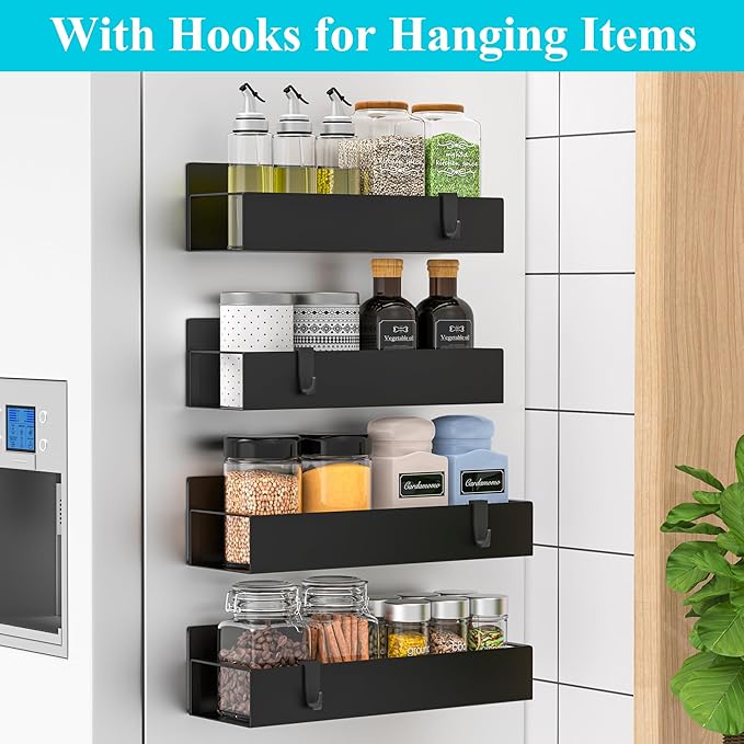 HuggieGems Magnetic Water Bottle Holder for Refrigerator, Cup Holder Organizer for Stanley and Tumbler for Kitchen, 4 Pack, Metal Black