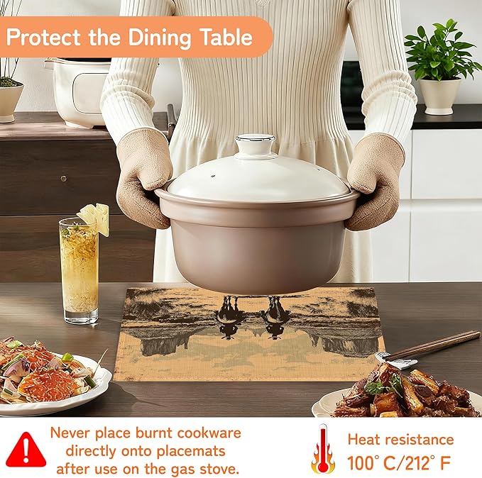Vintage Western Cowboy Placemats Set of 6,Waterproof Heat Resistant Dining Table Plate Mat for Home Kitchen Dining Table 12x18Inch