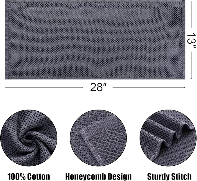 Kitinjoy 100% Cotton Waffle Weave Kitchen Hand Towels (13 X 28 Inches, Dark Grey), 12-Pack Super Soft and Absorbent Dish Towel for Drying Dishes