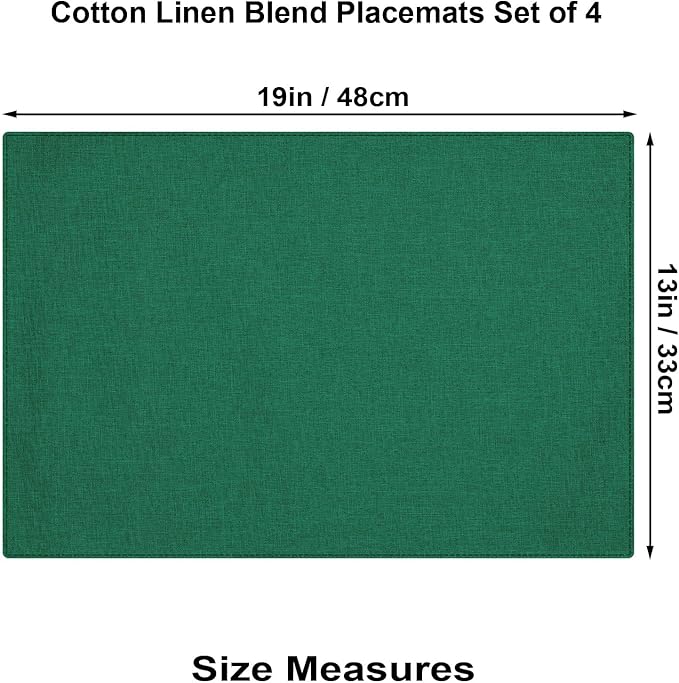 Cloth Placemats Set of 4, Cotton Linen Blend Machine Washable Double Layered Durable Place Mats Heat Resistant Placemats Wrinkle Free Thick Fabric Dining Table Mats (Green, 4)