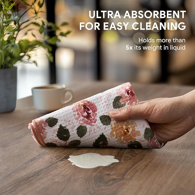 RECYCO Waffle Kitchen Towel Set of 2 - Quick Dry Microfiber Sustainable Dish Towels - Absorbent Reusable Cleaning Tea Towels - Lightweight Hand Towels,16”x 28”, Rose Plaid