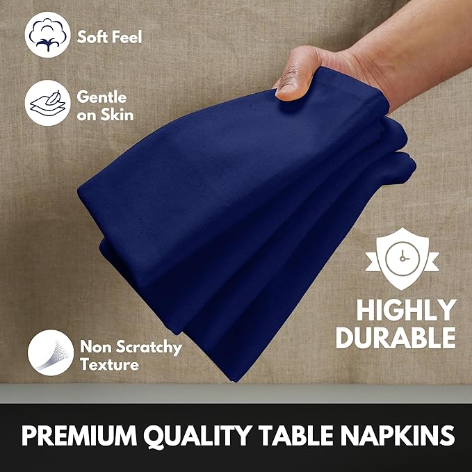 Napkins 100% Cotton Set of 4 Decorative Cloth Napkin Washable Dinner Napkins for Holiday, Dinner, Wedding, Baby Shower & Dining - Indigo Blue (17"x17")