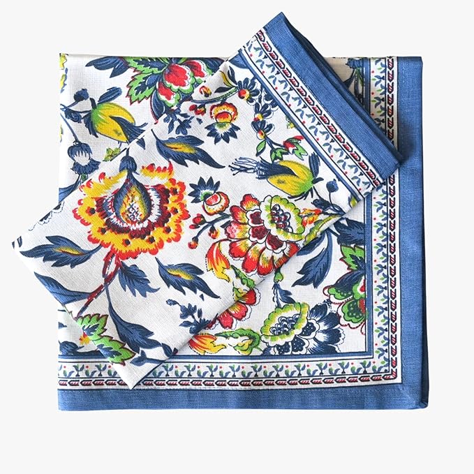 FINGERCRAFT Cloth Napkins, Set of 4 Cotton Linen Blend Printed Dinner Napkins Cloth Mitered Corner Perfect for Parties Dinners Weddings Cocktail Christmas Easter 20x20 Blue Floral