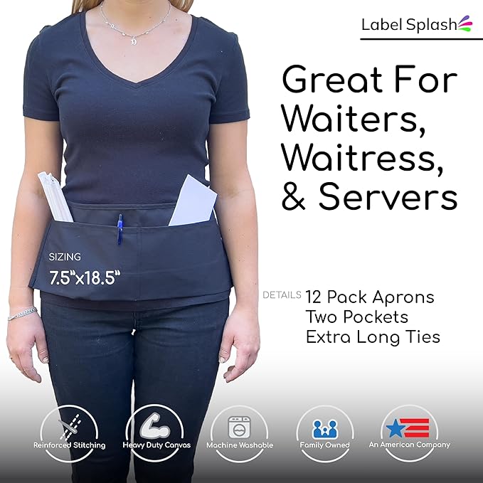 LABELPLASH 2 Pocket Canvas Work Waist Nail Apron Belt Washable Tool Utility Gardening Woodworkers Roofers Artists & Crafts