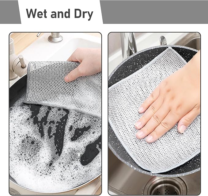 XANGNIER 10 Pcs Multipurpose Wire Dishwashing Rags for Wet and Dry,2024 New Multifunctional Non-Scratch Wire Dishcloth,Wire Cleaning Cloth,Non Scratching Metal Wire Rag for Kitchen,Counter,Dishes,Sink