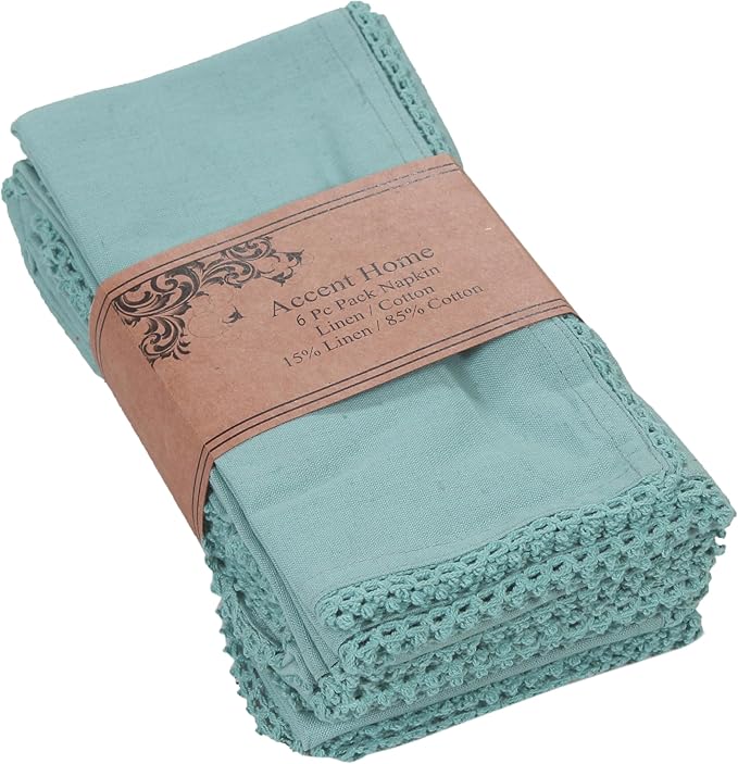 ACCENTHOME Blue Cloth Napkins Set of 6 18x18 inch Cotton Dinner Napkins - Washable Soft Premium Hotel Quality Reusable Napkins Perfect Table Napkins for Family Dinners, Weddings & Everyday Use