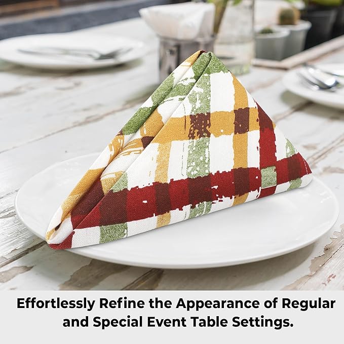 Urban Villa Cloth Napkins Set of 12 20x20 Inches 100% Cotton Napkins Cloth Washable Durable Reusable Absorbent Table Dinner Napkins Cloth for Thanksgiving Hotel Lunch Restaurant Parties – Fall Checks
