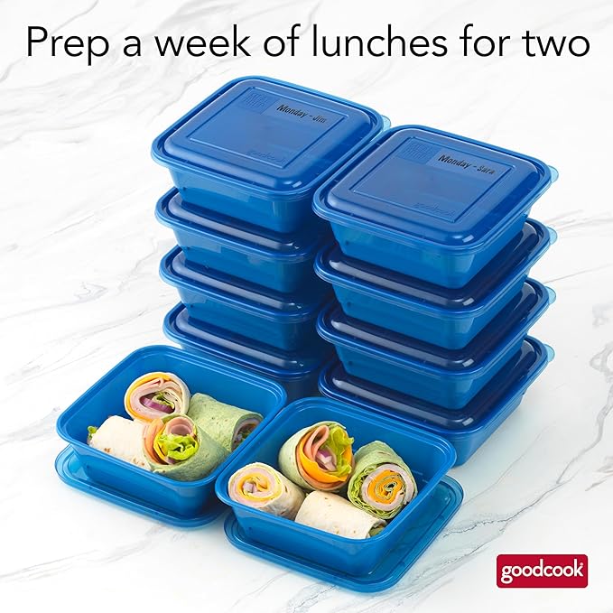 GoodCook Meal Prep 3 Cup Square, 20-Piece, Blue, Made without BPA