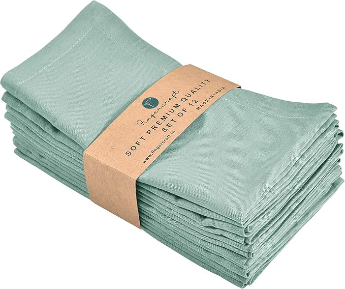 FINGERCRAFT Cloth Napkins, Cotton Linen Mitered Corner Soft Durable Washable Napkins Cloth 12 Pack, 20x20 inch Premium Quality for Home Hotel Parties Christmas Wedding Dinner Aqua Easter Color