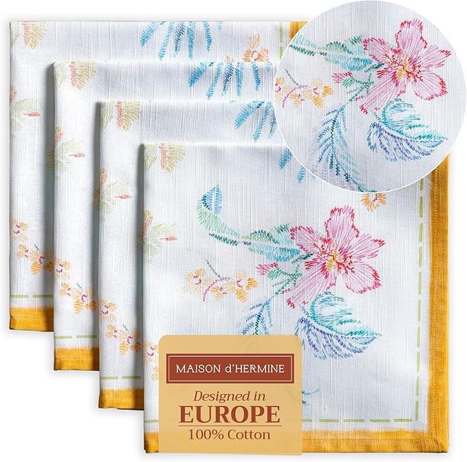 Maison d' Hermine Cloth Napkins Set of 4 100% Cotton Everyday Reusable Square Napkins Cloth Washable Dinner Wedding Restaurant Gifts for Mothers Day Spring/Summer (Paradise Island, 20" x 20")