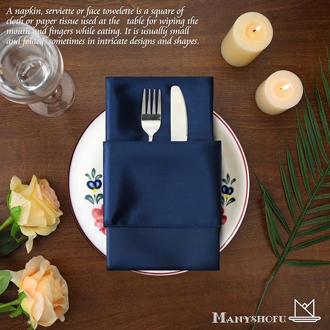 Manyshofu 60 Pieces Navy Blue Satin Napkins - 20x20 Inches Cloth Napkins, Square Satin Fabric Napkin Set - Soft & Reusable Table Napkin for Wedding Dinner Party Lunch