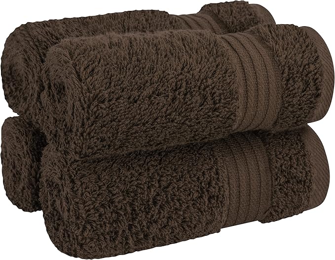 Cotton Paradise 100% Cotton Turkish Washcloth Set for Bathroom, 4 Piece Soft Absorbent Small Towels Wash Rags, Brown