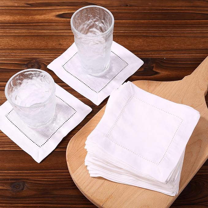 25pcs Linen Cocktail Napkins for Embroidery, 15x15cm/6x6in Reusable Small Cotton Napkins Cream Fabric Coasters for Wedding Birthday Baby Shower Party Home Bar Beverage Supplies