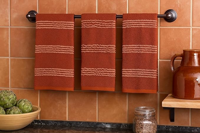 Serafina Home Terracotta Orange Rust Kitchen Hand Dish Towels: Oversized 18" x 28",100% Cotton Soft Absorbent Dish Cloths for Cleaning Drying, Set of 3 Multipurpose for Everyday Use