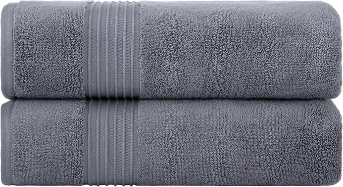 Milara Turkish Super-Plush Bath Towels Set 2-Piece | Premium Cotton Bath Towel Set Absorbent, Durable with Hanging Loops | Anthracite (Dark Gray) Turkish Bath Towels, (27 x 54 Inches)