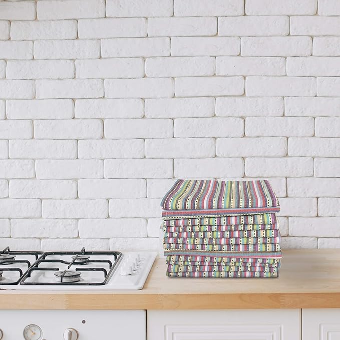 Urban Villa Kitchen Towels 100% Cotton Dish Towels for Kitchen(Set of 6)20”x30” Dish Cloths Highly Absorbent Kitchen Linen Set with Hanging Loop Perfect for Drying Dishes Cleaning Towels-Blue Stripes