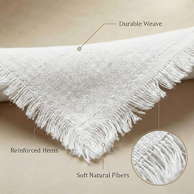 ACCENTHOME White Cotton Linen Napkin Set of 6 18x18 inch Dinner Napkins - Washable Soft Premium Hotel Quality Reusable Hemmed Edges Napkins Perfect Table Linens for Family Dinners, Weddings