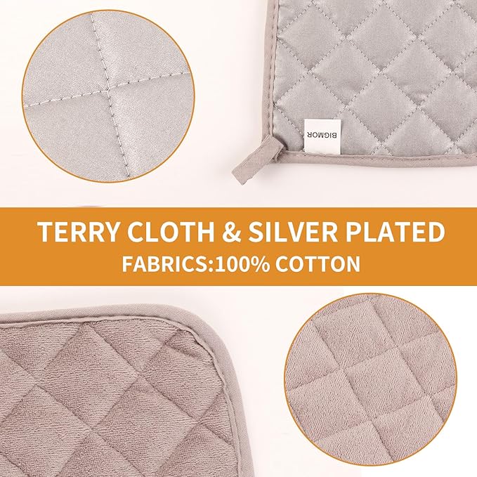 5 Pack Pot Holders for Kitchen Easy-Care Cotton Machine Washable hot Pads for Kitchen for Cooking and Baking Oven Light Gray