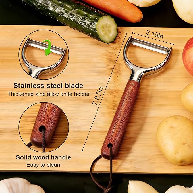 Vegetable Peeler, Premium Y-Shape Potato Peeler, Stainless Steel Multifunctional Kitchen Peeler Real Wood Handle Ultra Sharp Blade Vegetable, Potato, Fruit, Carrot, Apple