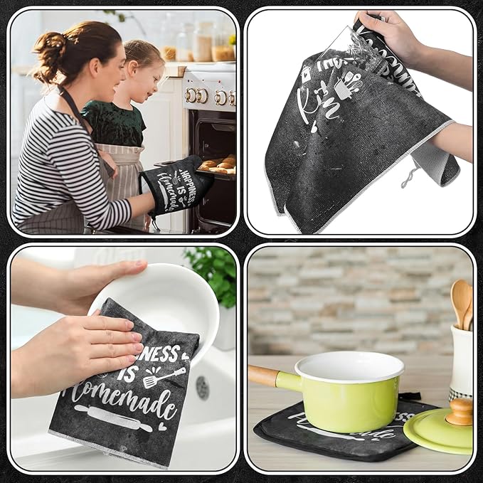 Leinuosen 8 Pcs Kitchen Towels and Oven Mitts Sets Pot Holders Dishcloths Set Kitchen Decorative Accessories Absorbent Potholders Heat Resistant for Chef Baking Cooking