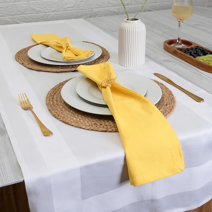 Blue Needles Solid Cloth Napkins Set of 12 Lemon Yellow 100% Cotton Dinner Napkins 18x18 inches - Spring Summer Easter - Soft, Reusable, Absorbent & Washable Linen, Ideal for Parties & Everyday Use