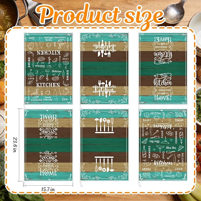 Bencailor 6 Pcs Green Kitchen Towels Decorative Sets Dish Towels Absorbent Fast Drying Hand Tea Vintage Hanging Reusable Cleaning Dishcloths for Cooking Farmhouse Bathroom Accessory