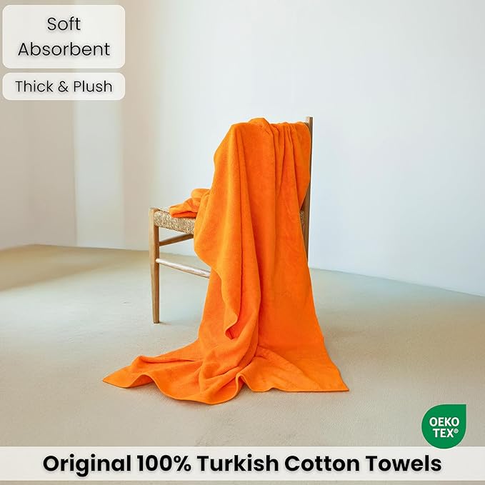 SALBAKOS Luxury 100% Turkish Cotton 40x80 in Extra Large Beach & Bath Towels | Oversized Bath Sheets | Premium Hotel Quality Thick Soft Absorbent Turkish Towel (Pack of 1, Orange, Jumbo Bath Sheet)