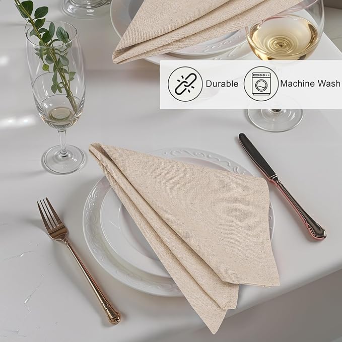 Ruvanti Linen Napkins Set of 12, 18x18 Cloth Napkins, Cotton Linen Blend Napkins Cloth Washable, Soft, Reusable Dinner Napkins for Wedding, Parties, Christmas, Thanksgiving, Everyday Use - Natural