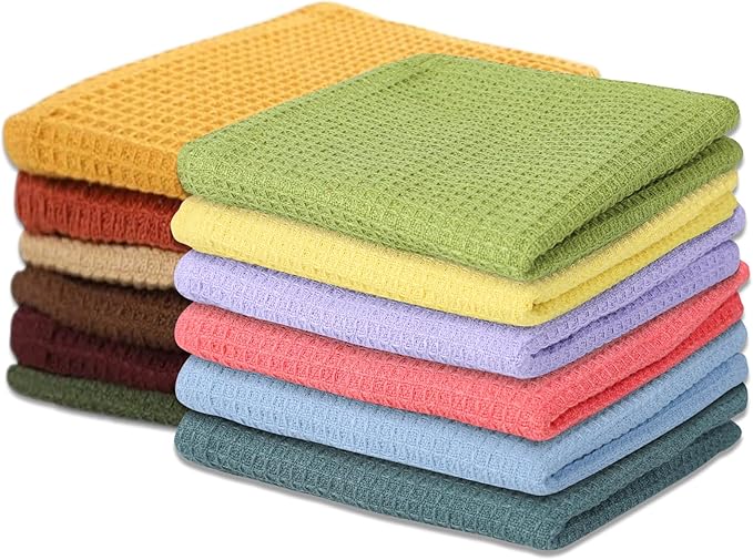 Vintage Vista 100% Cotton Waffle Dish Cloths (Pack of 12) - Dish Rags for Washing Dishes - Reusable & Highly Absorbent Kitchen Towels - Kitchen Rags fo Easter - (12" x 12" - Multicolor I)