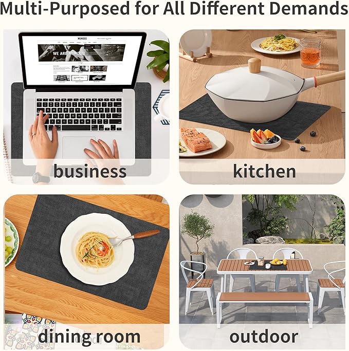 Maxpearl Faux Leather Placemats Set of 8 - Waterproof - Wipe Clean - Heat Resistant - Non Slip Dining Table Place Mats, Suitable for Indoor & Outdoor Use, 17’’x12’’, Black