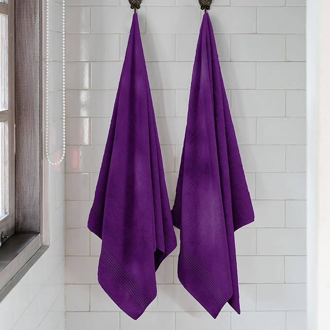 Mocassi Luxury 100% Turkish Cotton 2-Pack Bath Towel Set- Ultra Soft, Quick Dry Highly Absorbent 27 x 54 inch Premium Spa Hotel Quality 2PC Bath Towels - Luxurious Soft Bathroom Towels, Purple