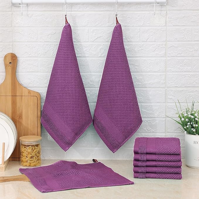 Homaxy 100% Cotton Dish Cloths, 8 Pack - 12 x 12 Inches, Waffle Weave Super Soft and Absorbent Dish Towels Quick Drying Dishcloths, Purple