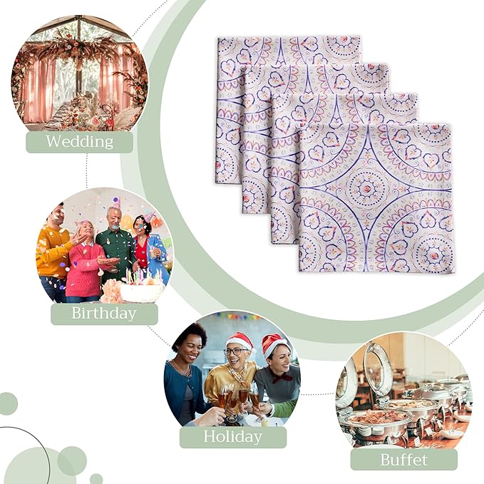 Maison d' Hermine Cloth Napkins Set of 4 100% Cotton Everyday Reusable Square Napkins Cloth Washable Dinner Party Wedding Restaurant Gifts for Mothers Day Spring/Summer (Mandala, 20" x 20")