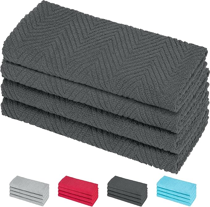 DecorRack 4 Pack 100% Cotton Kitchen Towels, 15" x 25" Absorbent Dish Towels [Premium Quality 400 GSM] Hand Towels for Kitchen, Gray (Pack of 4)
