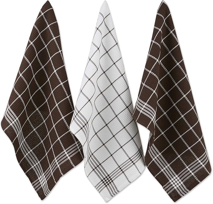 DII Waffle Weave Kitchen Collection100% Cotton, Machine Washable, Fast Drying and Absorbent, Dishtowel Set, 18x25, Mocha Brown 6 Piece