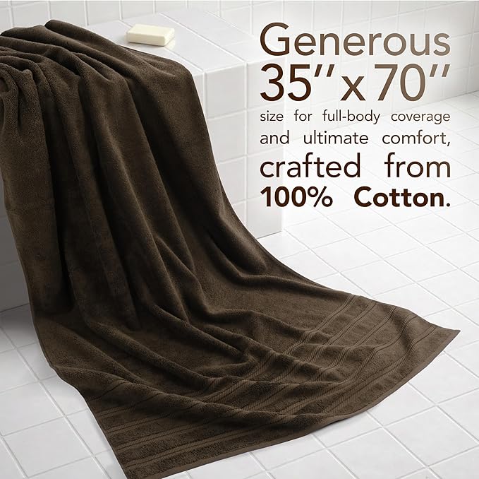 American Soft Linen 35x70 Jumbo Large Bath Towel, 600 GSM 100% Cotton Turkish Bath Sheet, Oversized Luxury Bath Towel for Bathroom Beach and Pool, Brown