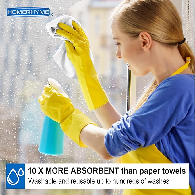 Microfiber Cleaning Cloth, 12 Pack White Cleaning Rags,12" X 11" Lint Free Dish Towels Wash Cloths, Reusable Microfiber Towels for Home and Kitchen Bathroom Apartment Cleaning Supplies