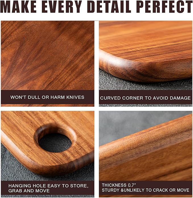 Wood Cutting Boards for Kitchen,JAMES.F Acacia Wooden Heavy Duty Cutting Board, Chopping Serving Boards with Hanging Hole for Meat Bread or Vegetables
