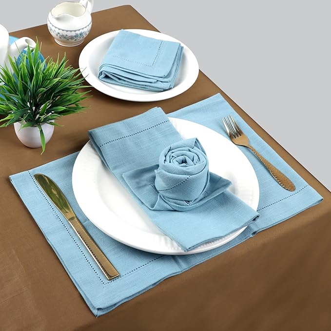 FINGERCRAFT Cloth Napkins, Hemstitched Napkins Cloth, 20 x 20 Inch Generous Picot Hem and Mitered Corner, Everyday Use Premium Quality Perfect for Parties Dinners Weddings Cocktail Set of 6 Aqua