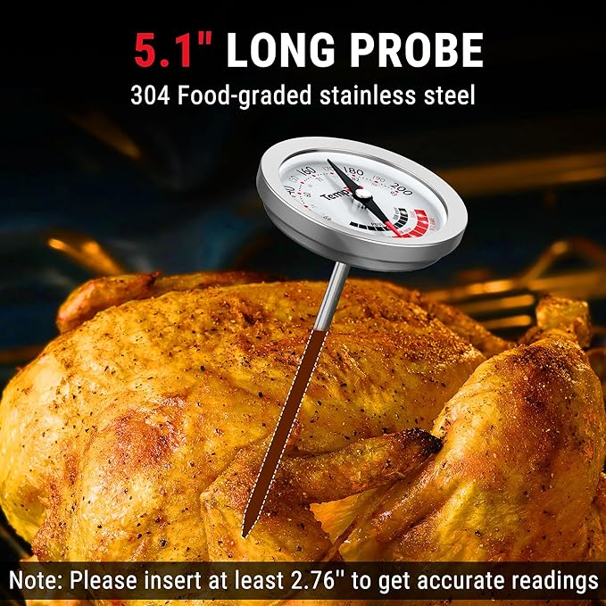 TempPro APT200 2 Pcs Meat Thermometer for Cooking with Extra-Large 2-Inch Dial, Analog Dial Food Cooking Thermometer for Poultry, Pork, Beef Candy Making Accessory (Previously ThermoPro)