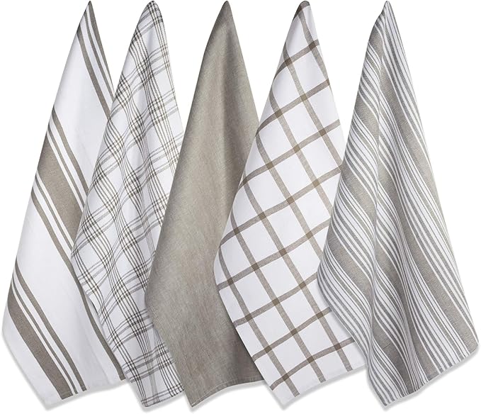 DII Assorted Woven, Kitchen Dishtowel Set, 18x28, Brown, 5 Piece
